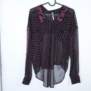 3/$30‎ Free People Women's Black and Purple Chiffon Button Down Blouse XS